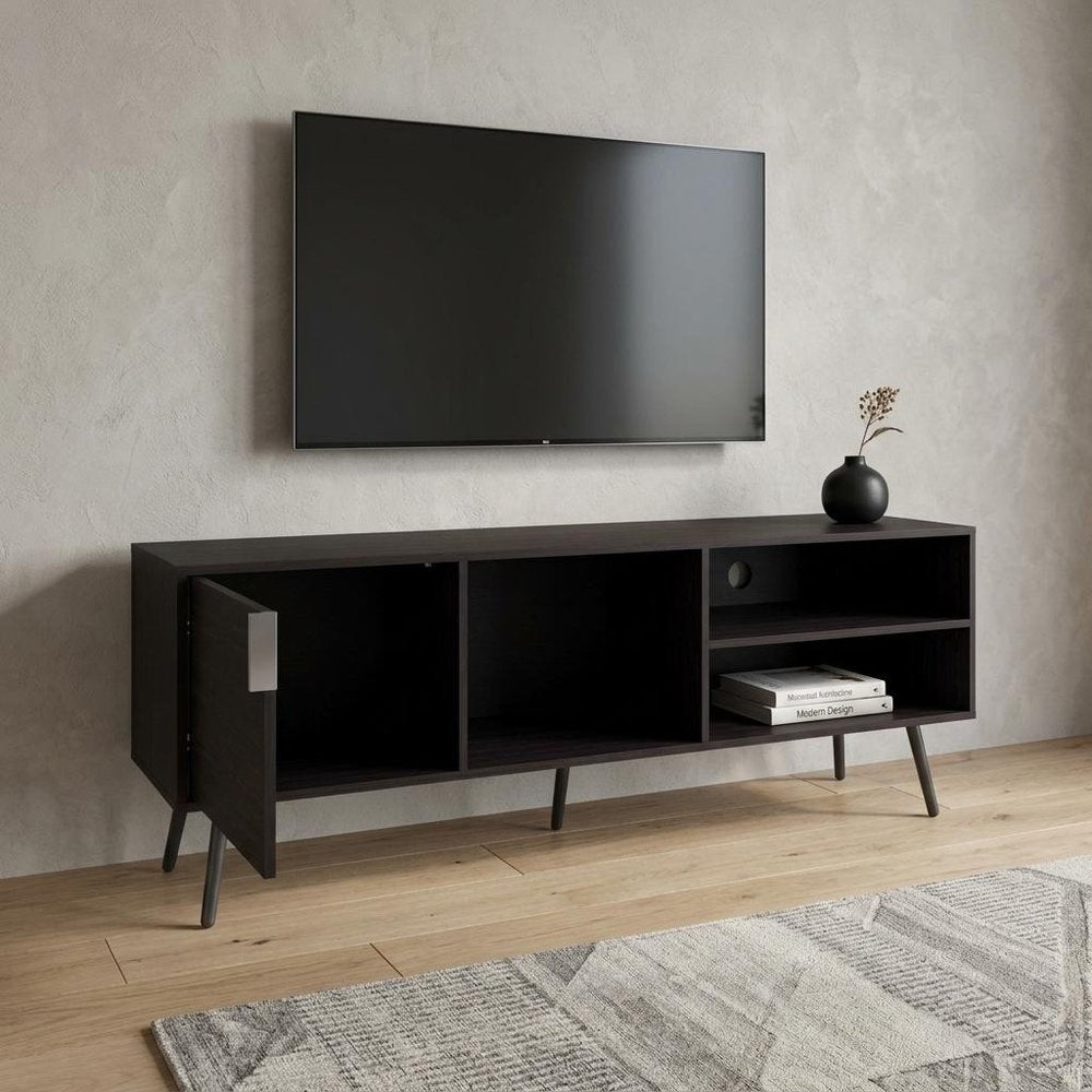 Black Wood Enclosed and Open Storage Entertainment Center - 63-inch