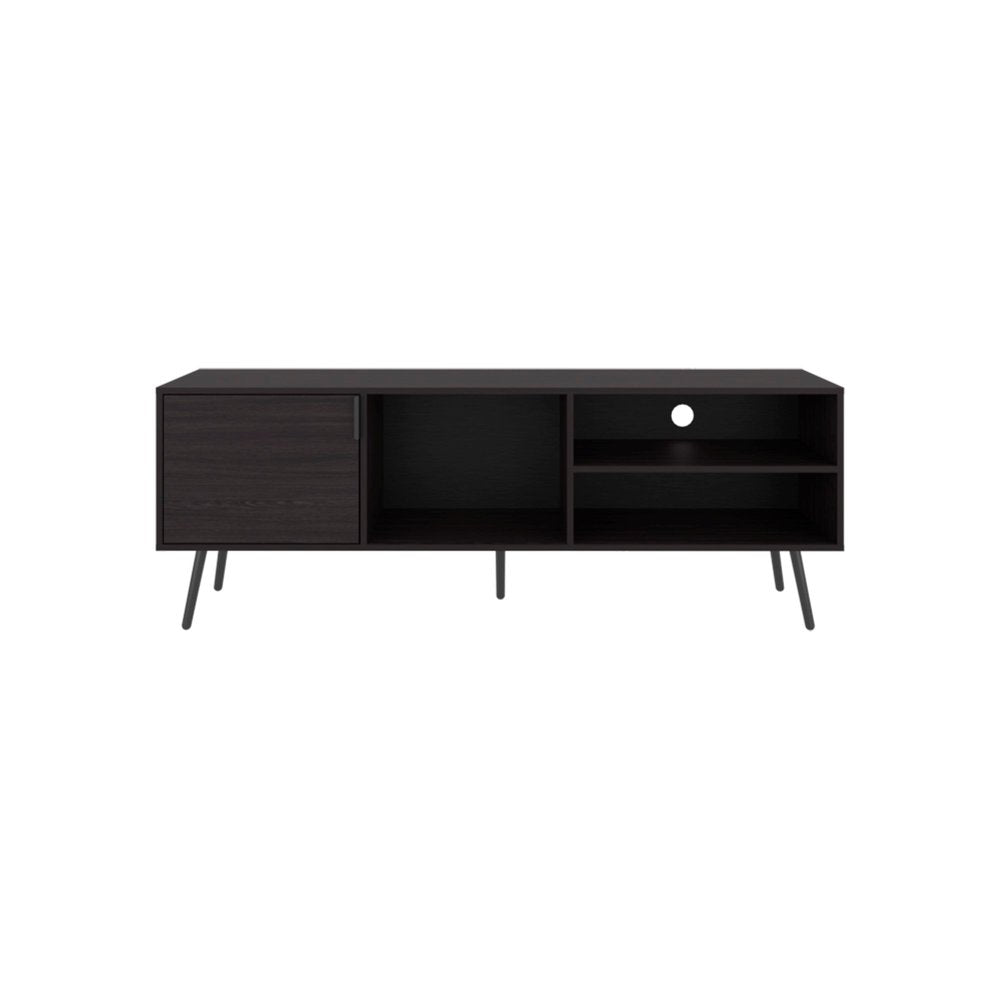 Black Wood Enclosed and Open Storage Entertainment Center - 63-inch