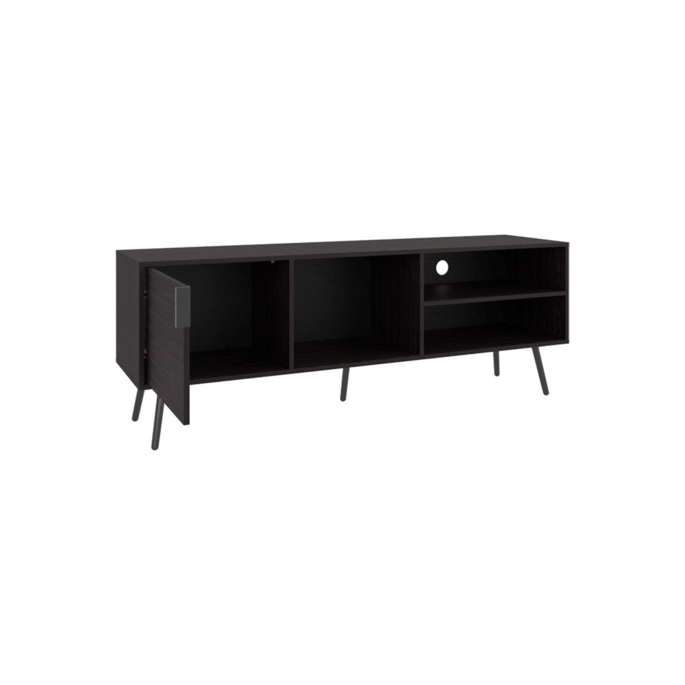 Black Wood Enclosed and Open Storage Entertainment Center - 63-inch