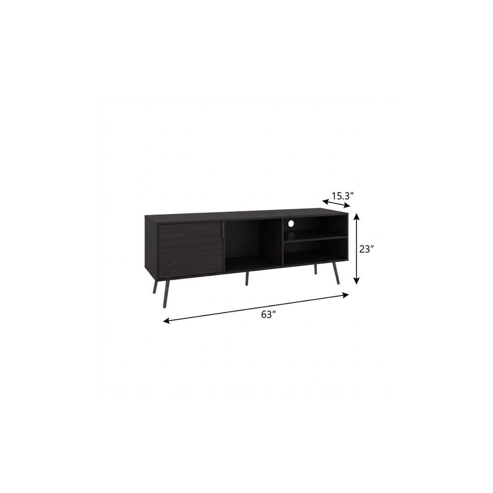 Black Wood Enclosed and Open Storage Entertainment Center - 63-inch
