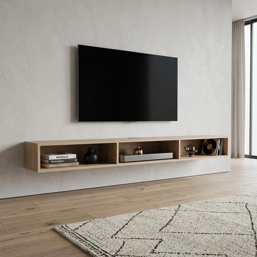 Beige Wood Enclosed and Open Storage Entertainment Center - 71-inch