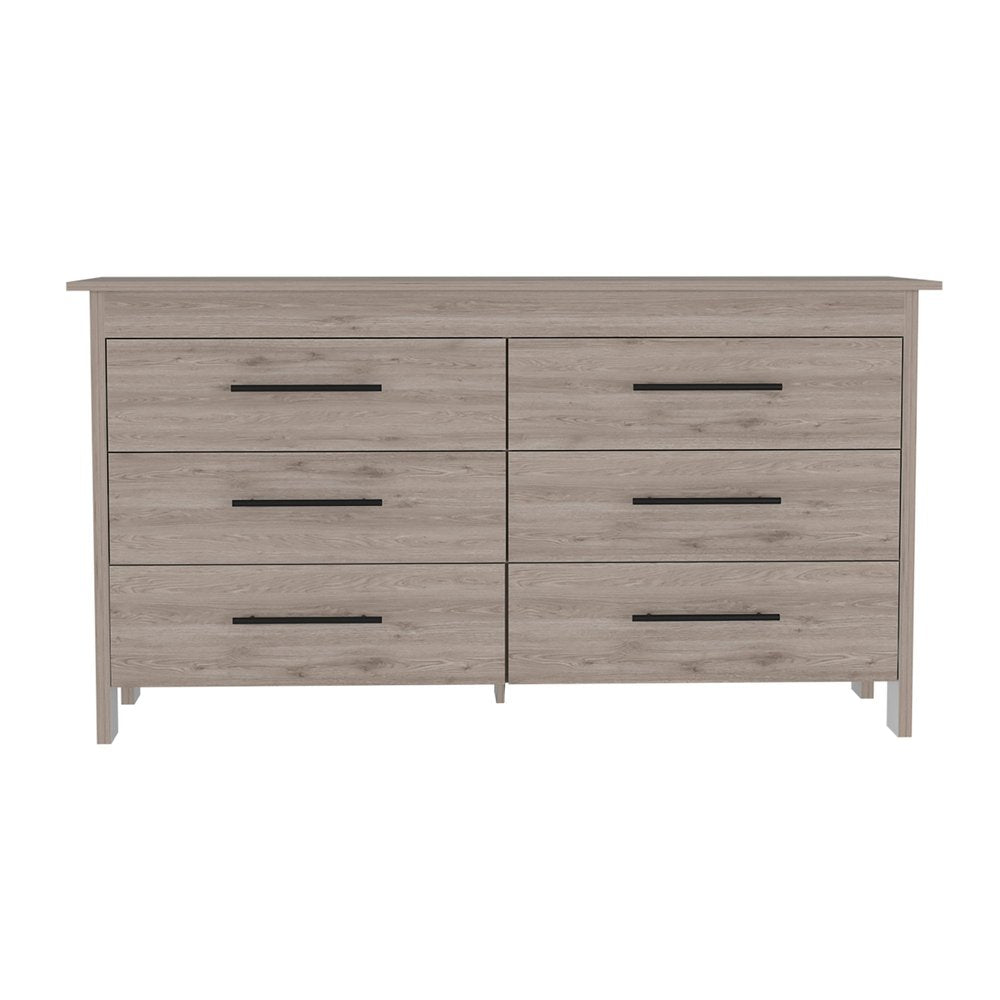 Light Gray Wood Six Drawer Double Dresser - 59-inch