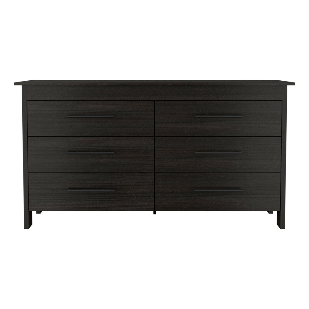 Black Wood Six Drawer Double Dresser - 59-inch