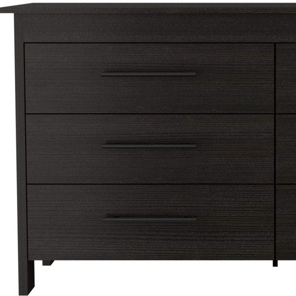 Black Wood Six Drawer Double Dresser - 59-inch