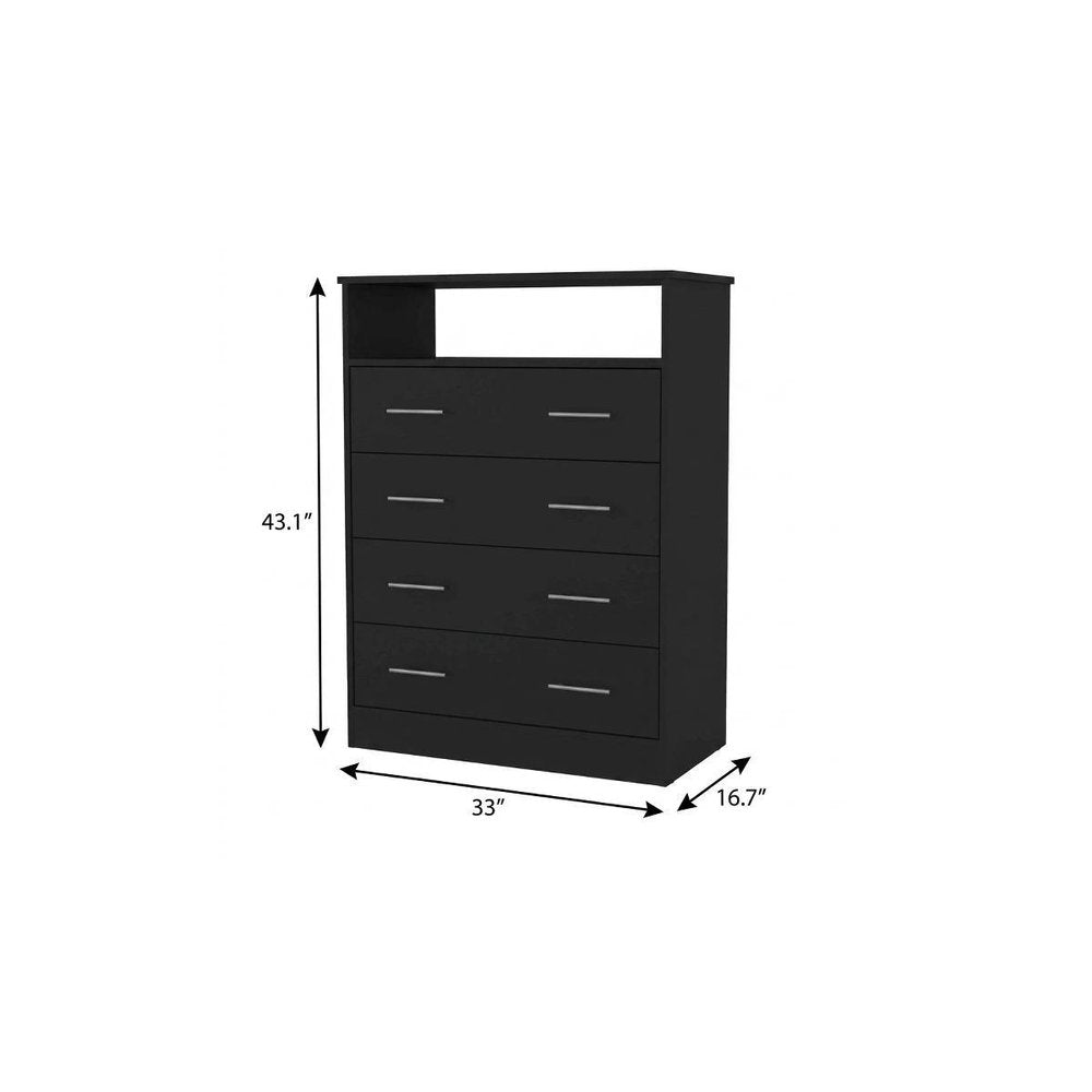 Black Wood Four Drawer Dresser - 33-inch