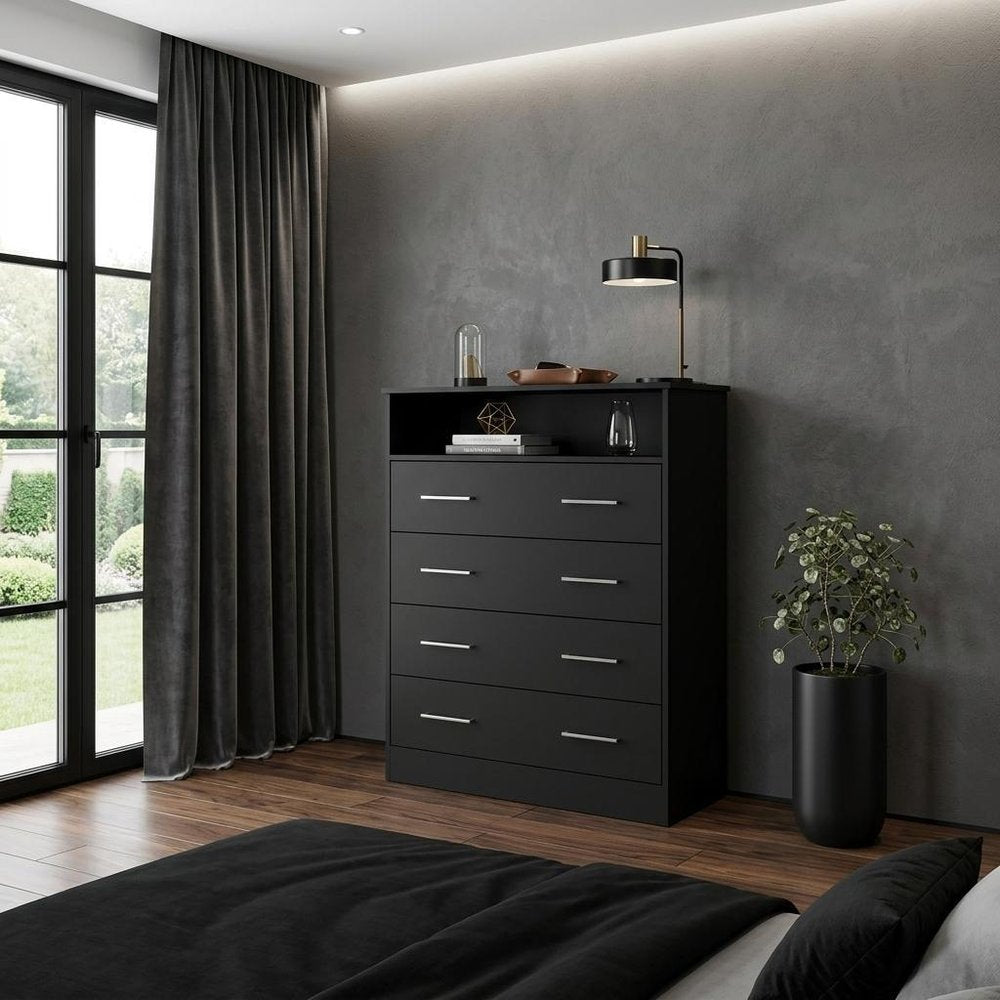 Black Wood Four Drawer Dresser - 33-inch