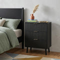 Black Wood Ribbed Texture Three Drawer Nightstand with USB Port - 30-inch
