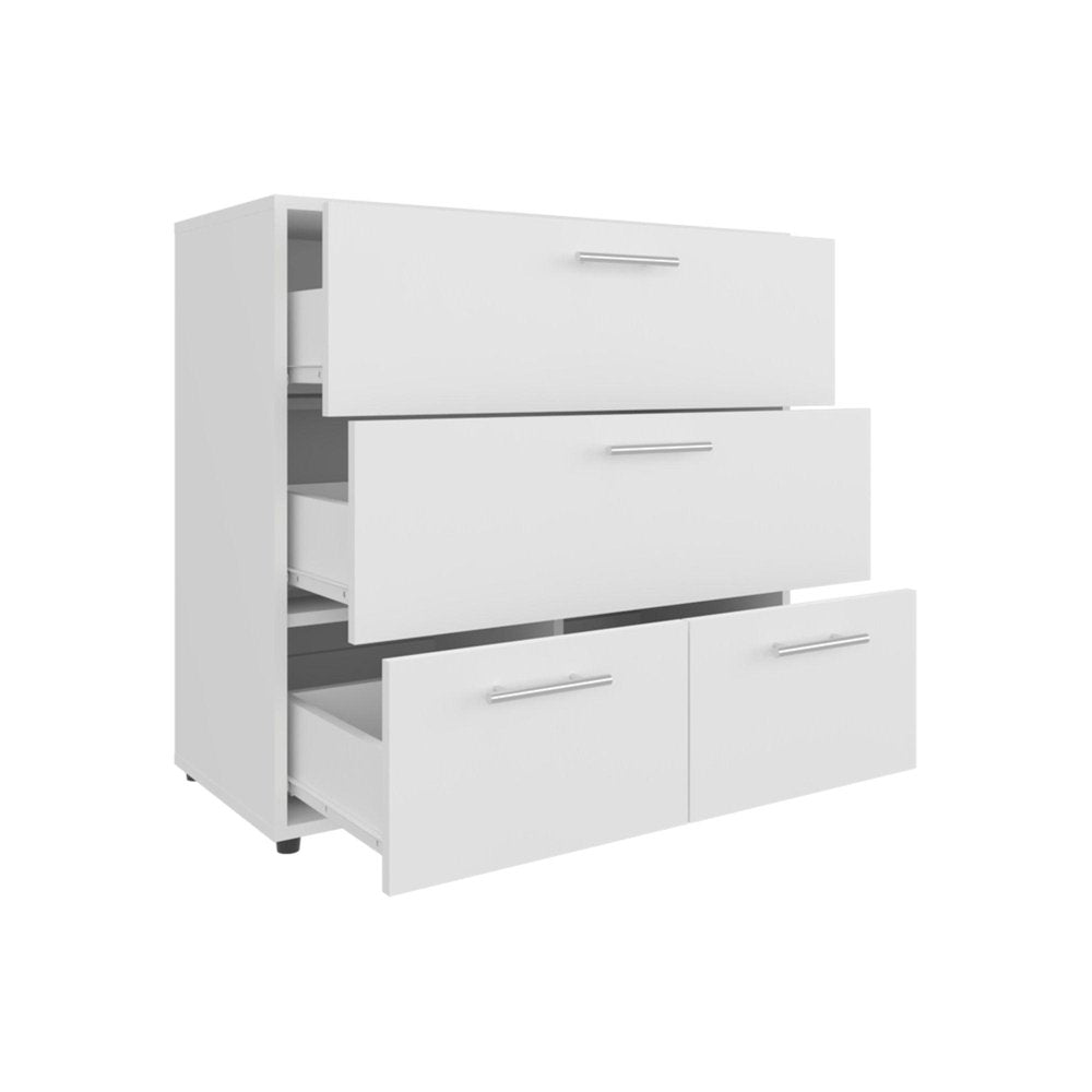 White Wood Three Drawer Double Dresser - 24-inch