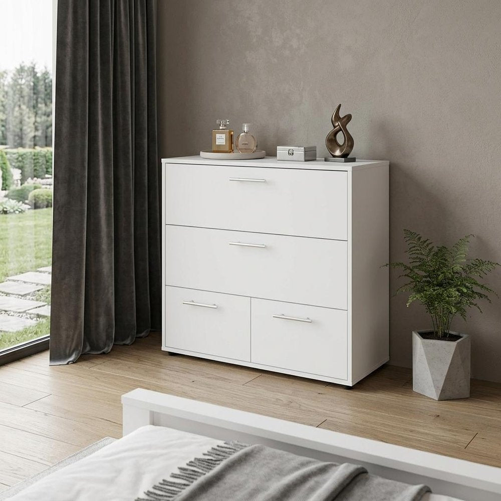 White Wood Three Drawer Double Dresser - 24-inch