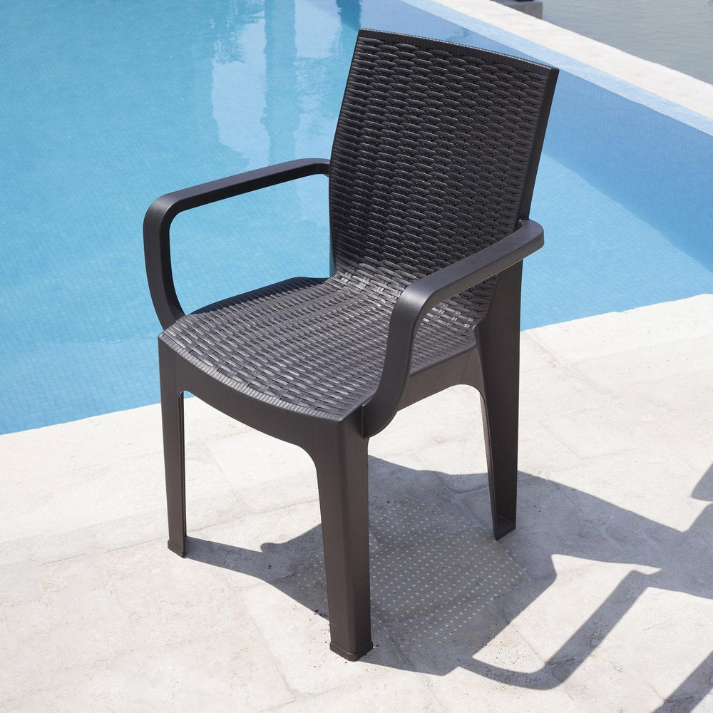 Seven Piece Brown Plastic Outdoor Patio Set with Table