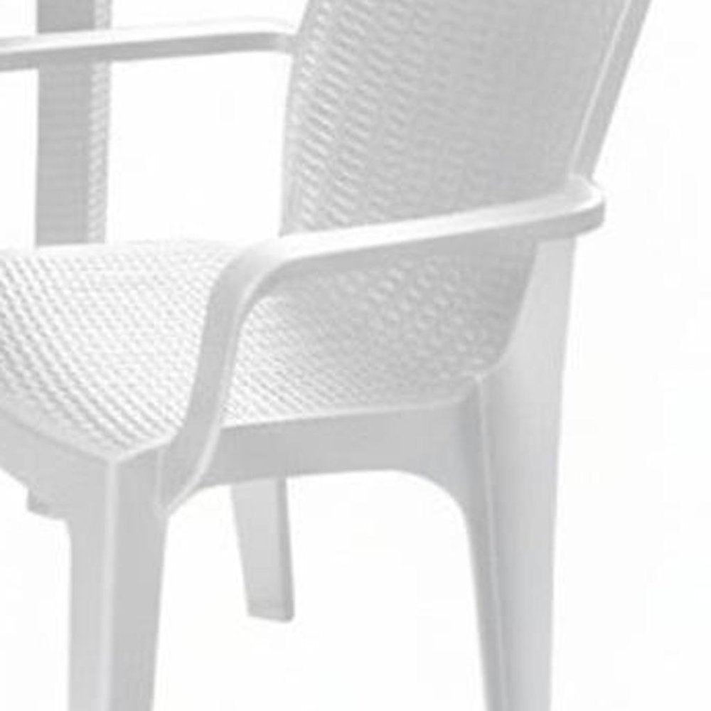 Seven Piece White Plastic Outdoor Patio Set with Table