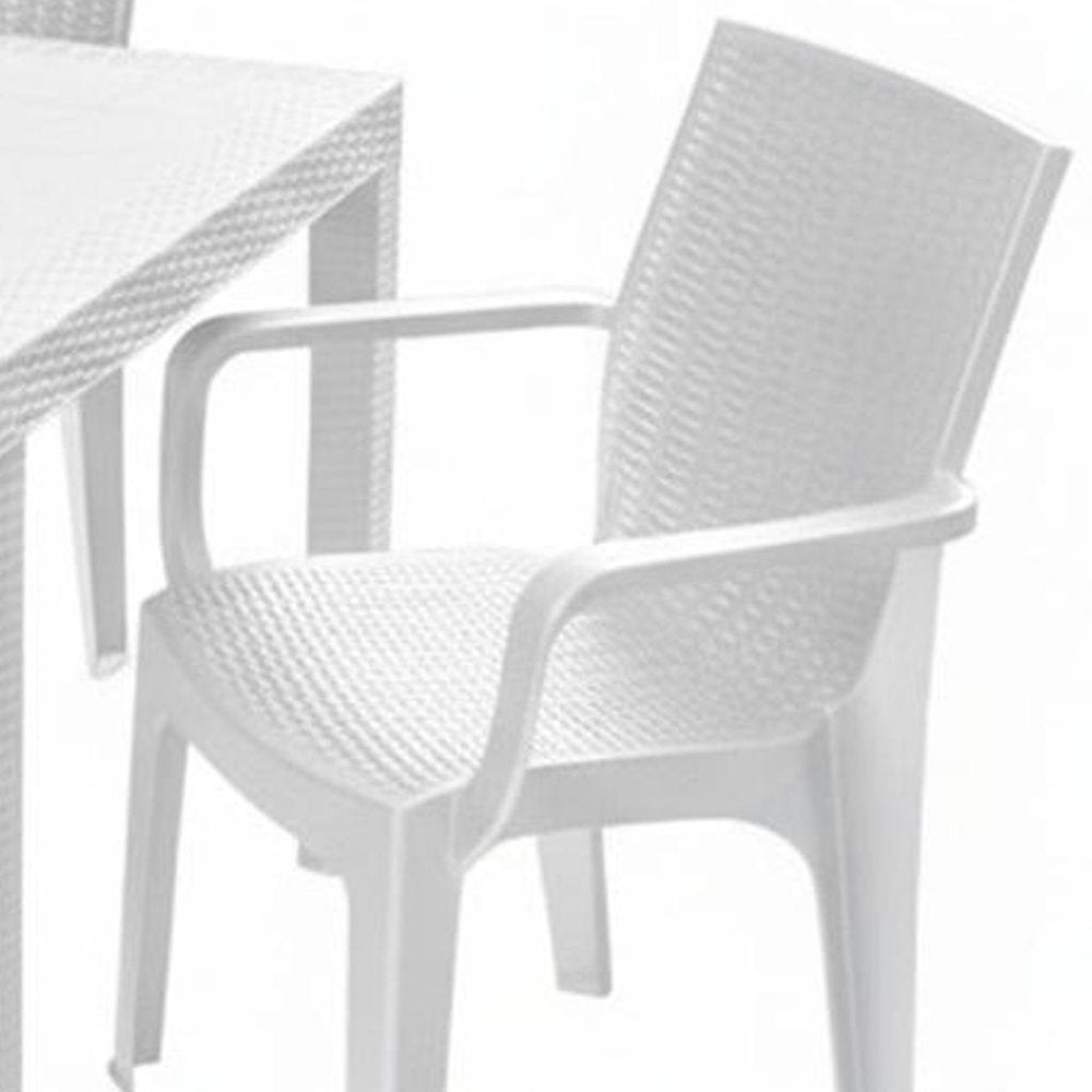 Seven Piece White Plastic Outdoor Patio Set with Table