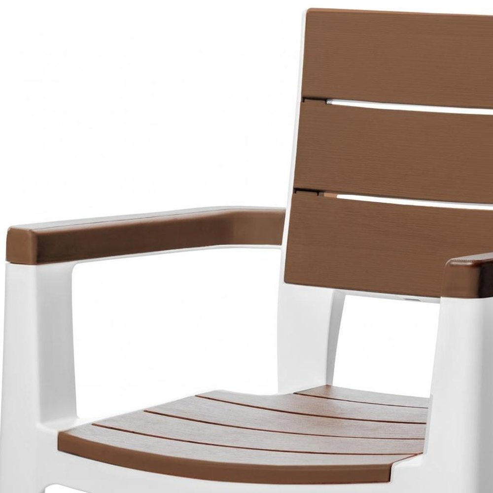 Nine Piece Brown Plastic Outdoor Patio Set with Table