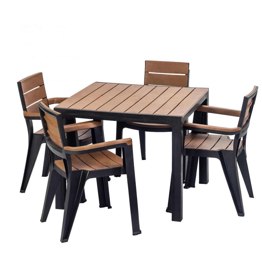 Five Piece Black Plastic Outdoor Patio Set with Table