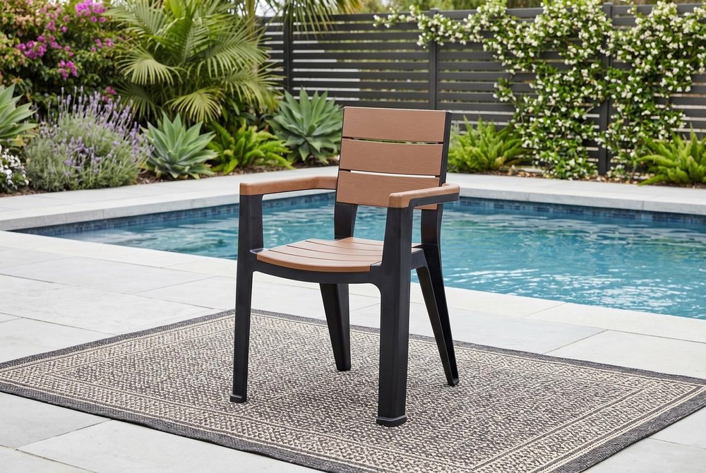 Five Piece Black Plastic Outdoor Patio Set with Table