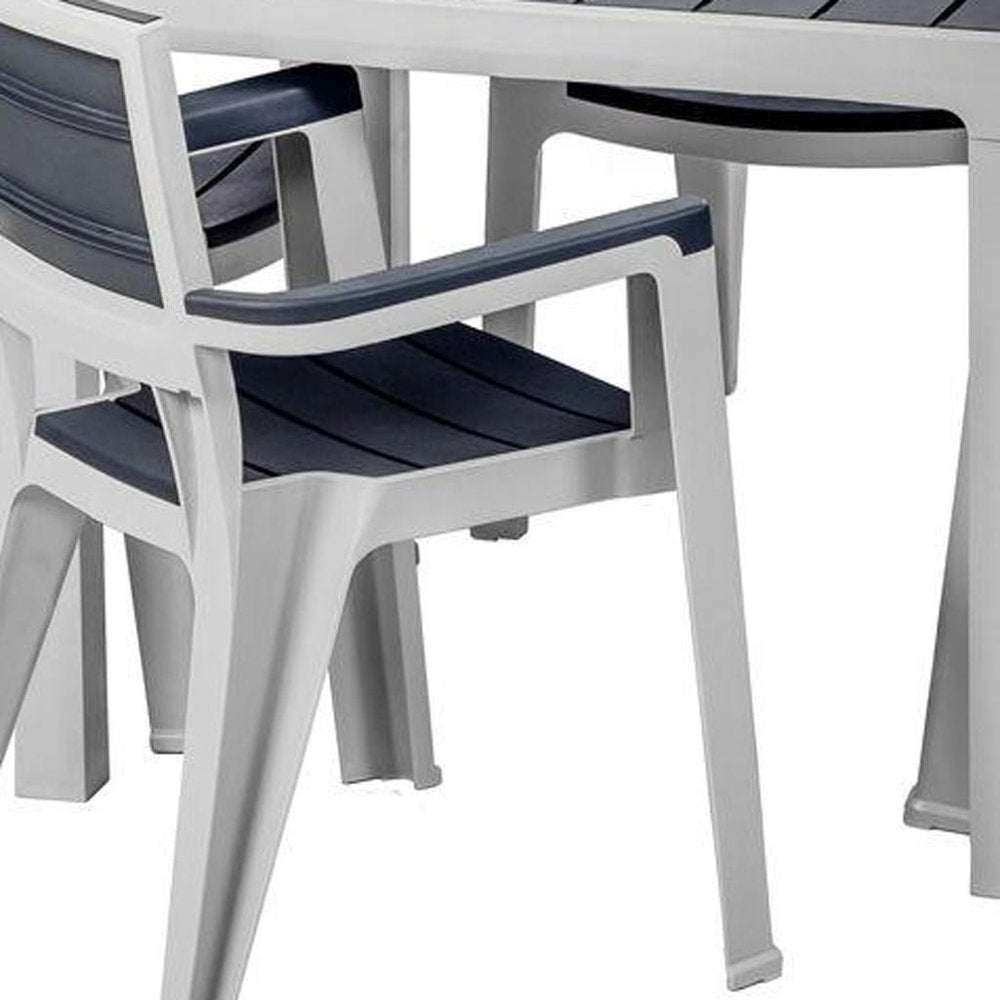 Five Piece Gray Plastic Outdoor Patio Set with Table