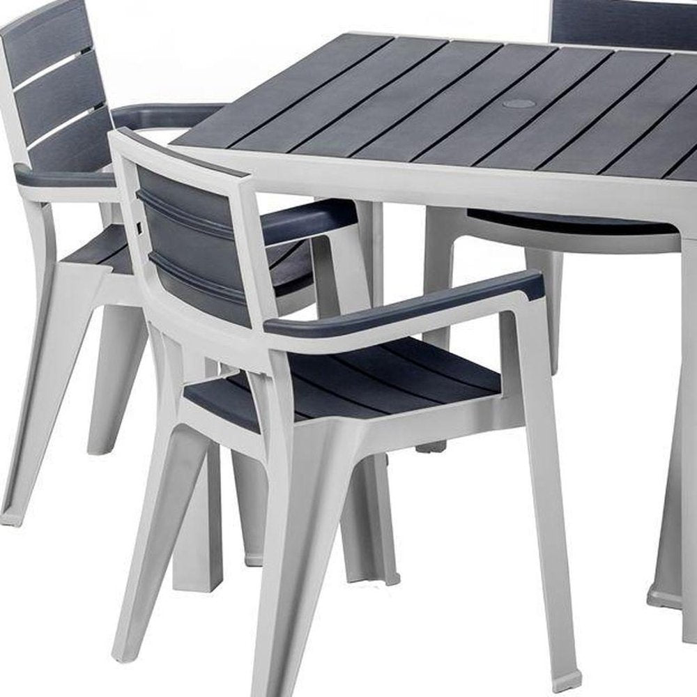 Five Piece Gray Plastic Outdoor Patio Set with Table