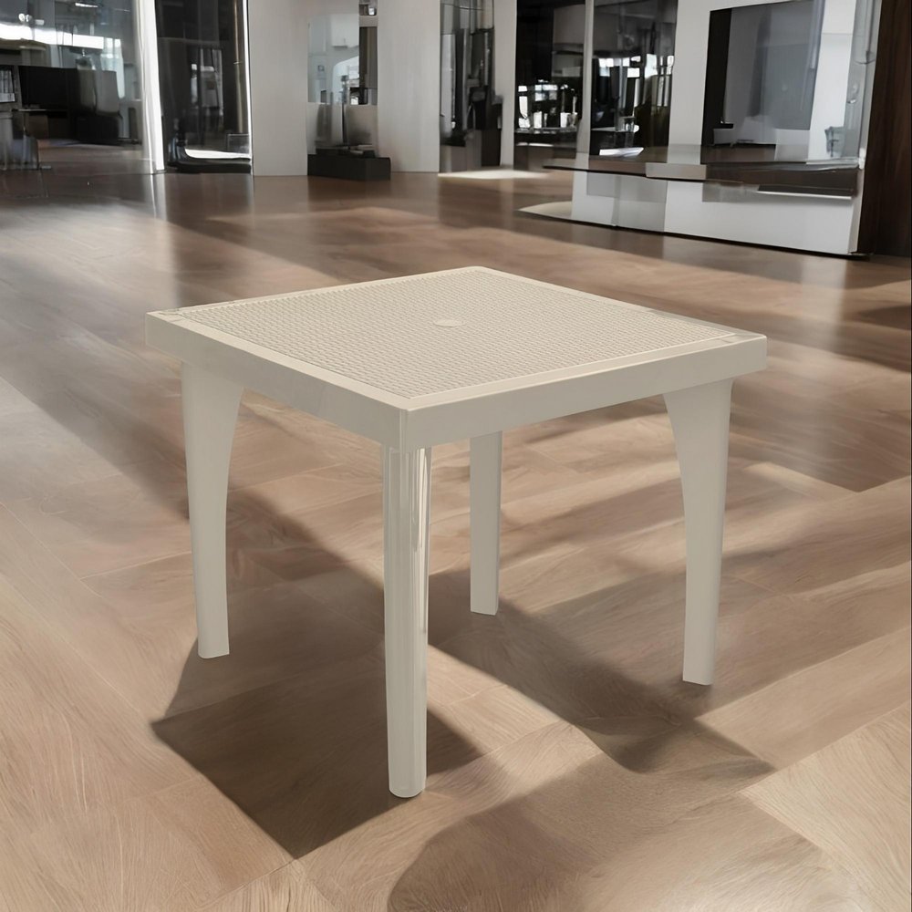 Taupe Heavy Duty Plastic Square Outdoor Dining Table with Umbrella Hole