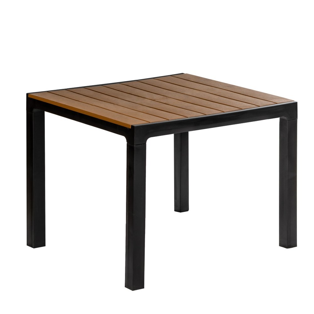 Black Heavy Duty Plastic Square Outdoor Dining Table with Umbrella Hole