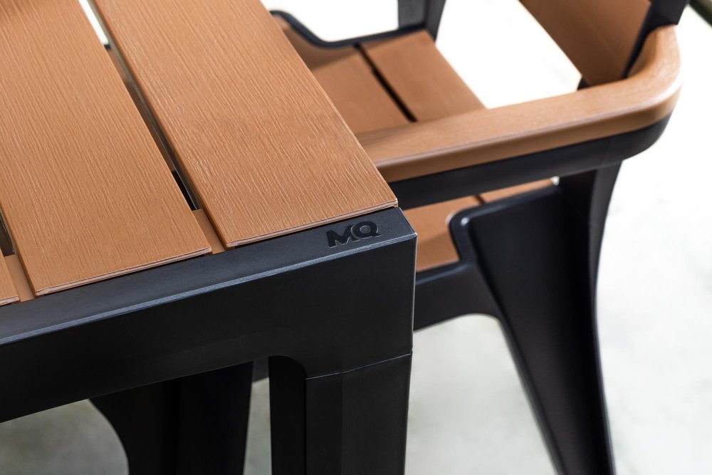 Black Heavy Duty Plastic Square Outdoor Dining Table with Umbrella Hole