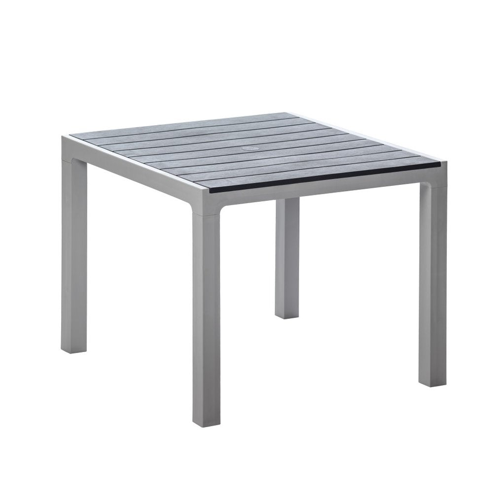 Gray Heavy Duty Plastic Square Outdoor Dining Table with Umbrella Hole - 35-inch