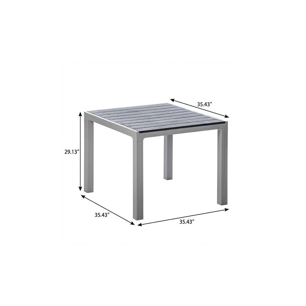 Gray Heavy Duty Plastic Square Outdoor Dining Table with Umbrella Hole - 35-inch