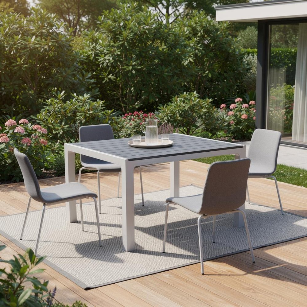 Gray Heavy Duty Plastic Square Outdoor Dining Table with Umbrella Hole - 35-inch