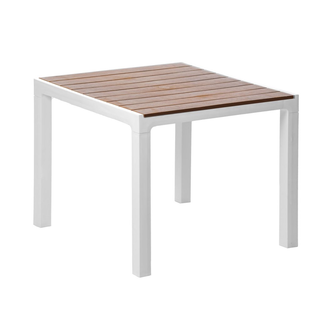 White Heavy Duty Plastic Square Outdoor Dining Table with Umbrella Hole