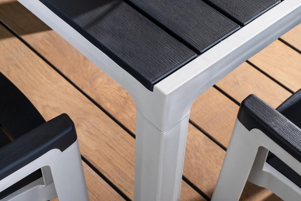 Gray Heavy Duty Plastic Folding Outdoor Dining Table with Umbrella Hole