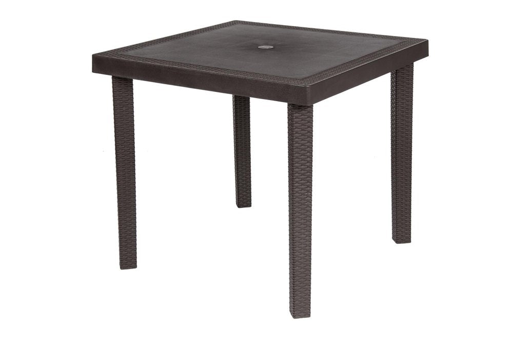 Espresso Heavy Duty Plastic Square Outdoor Dining Table with Umbrella Hole