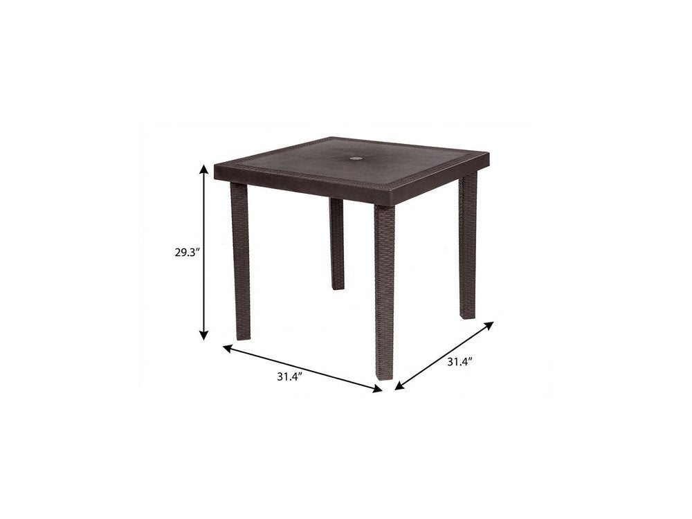 Espresso Heavy Duty Plastic Square Outdoor Dining Table with Umbrella Hole