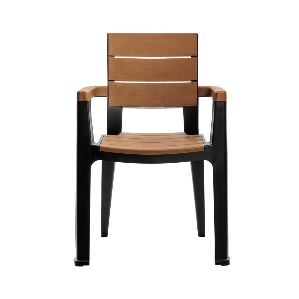 Set of Four Black Textured Heavy Duty Plastic Outdoor Stacking Arm Chairs