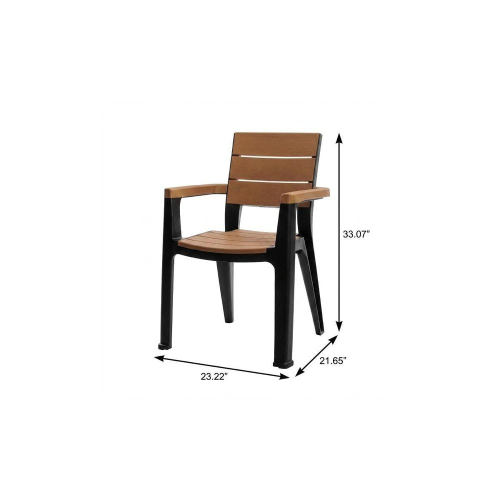 Set of Four Black Textured Heavy Duty Plastic Outdoor Stacking Arm Chairs