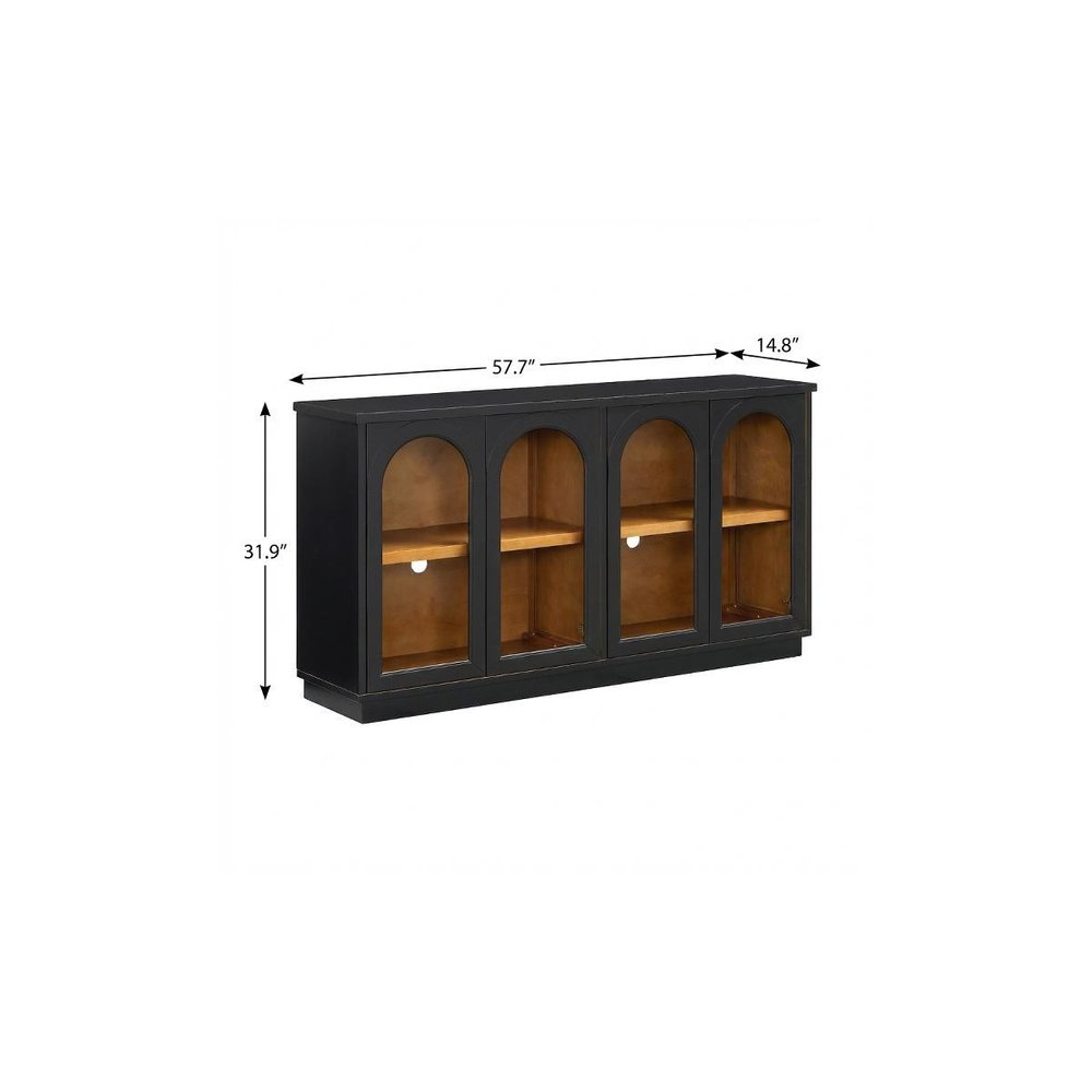 Black Wood Buffet Table with Four Glass Doors - 58-inch