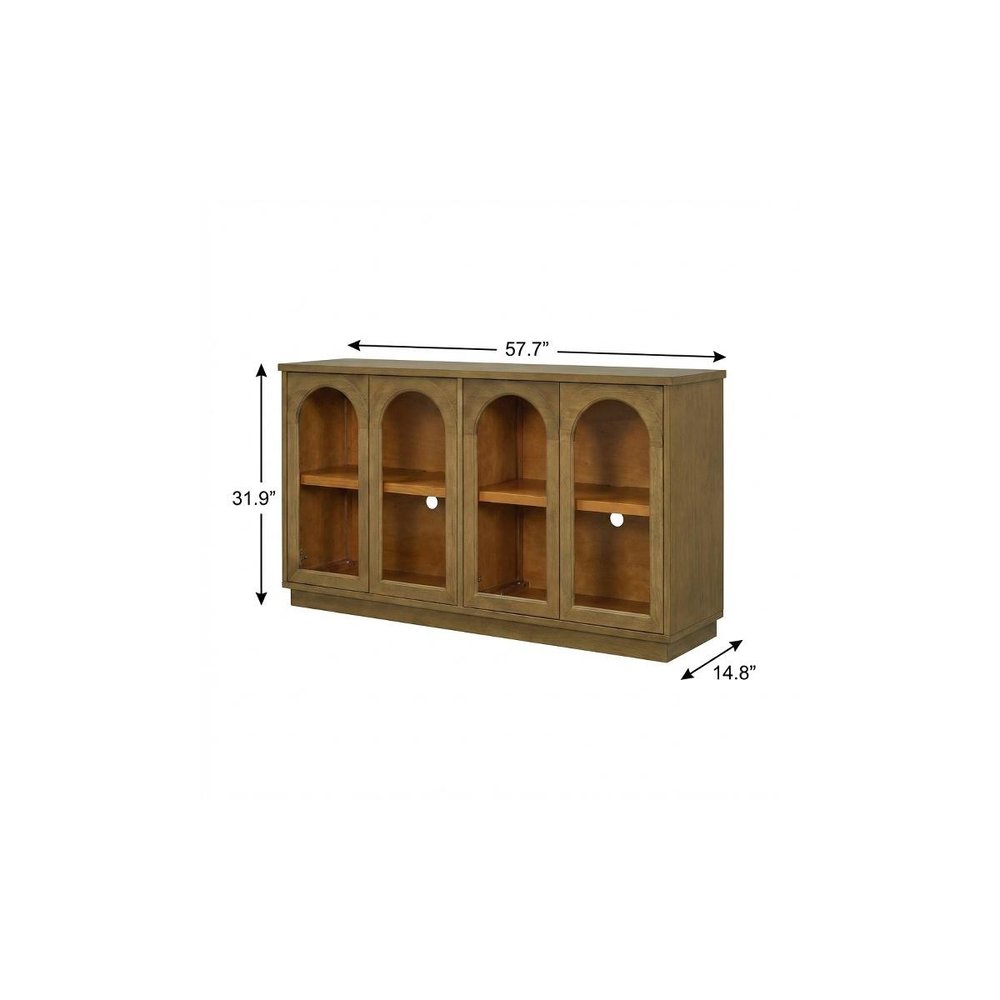 Pine Green Wood Buffet Table with Four Glass Doors - 58-inch