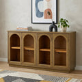 Pine Green Wood Buffet Table with Four Glass Doors - 58-inch