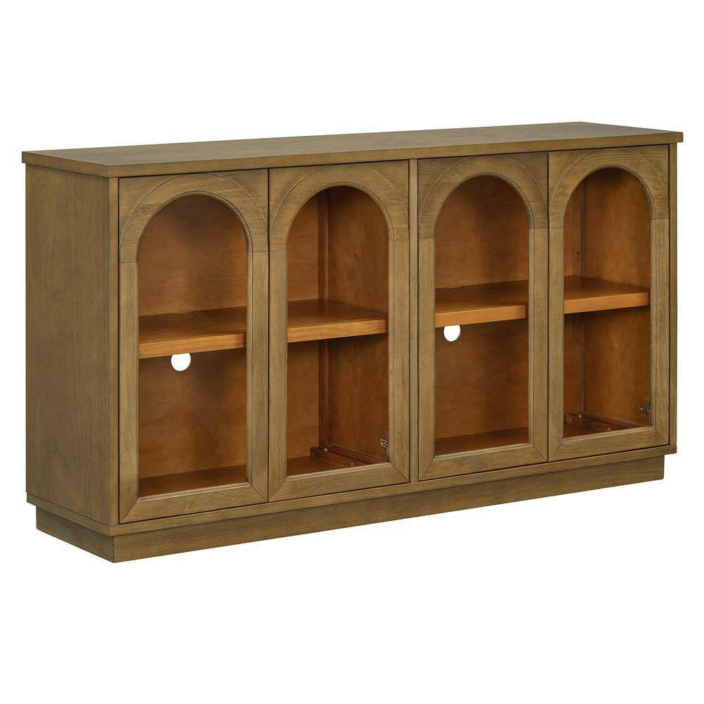 Pine Green Wood Buffet Table with Four Glass Doors - 58-inch