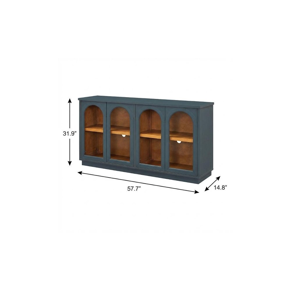Navy Blue Wood Buffet Table with Four Glass Doors - 58-inch