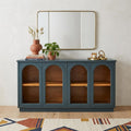Navy Blue Wood Buffet Table with Four Glass Doors - 58-inch