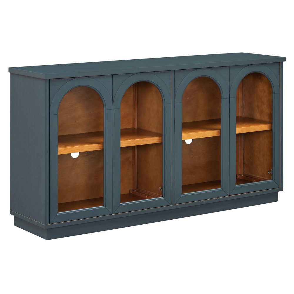 Navy Blue Wood Buffet Table with Four Glass Doors - 58-inch