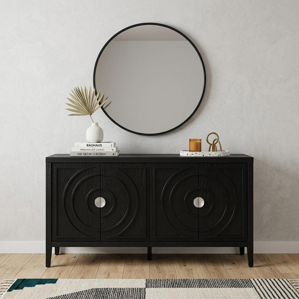 Black Wood Buffet Table with Four Doors - 60-inch