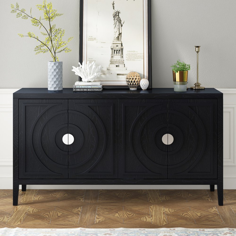 Black Wood Buffet Table with Four Doors - 60-inch