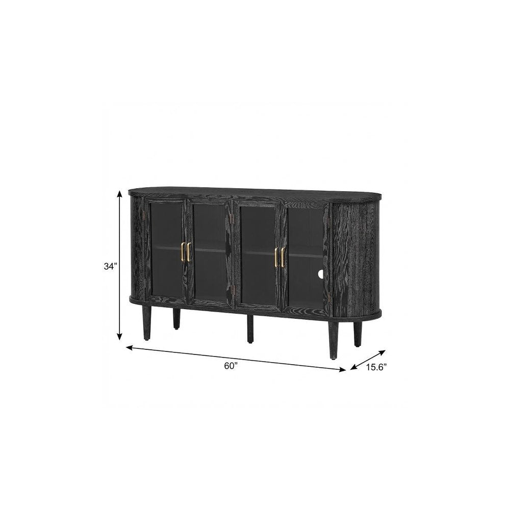 Black Wood Buffet Table with Four Glass Doors - 60-inch