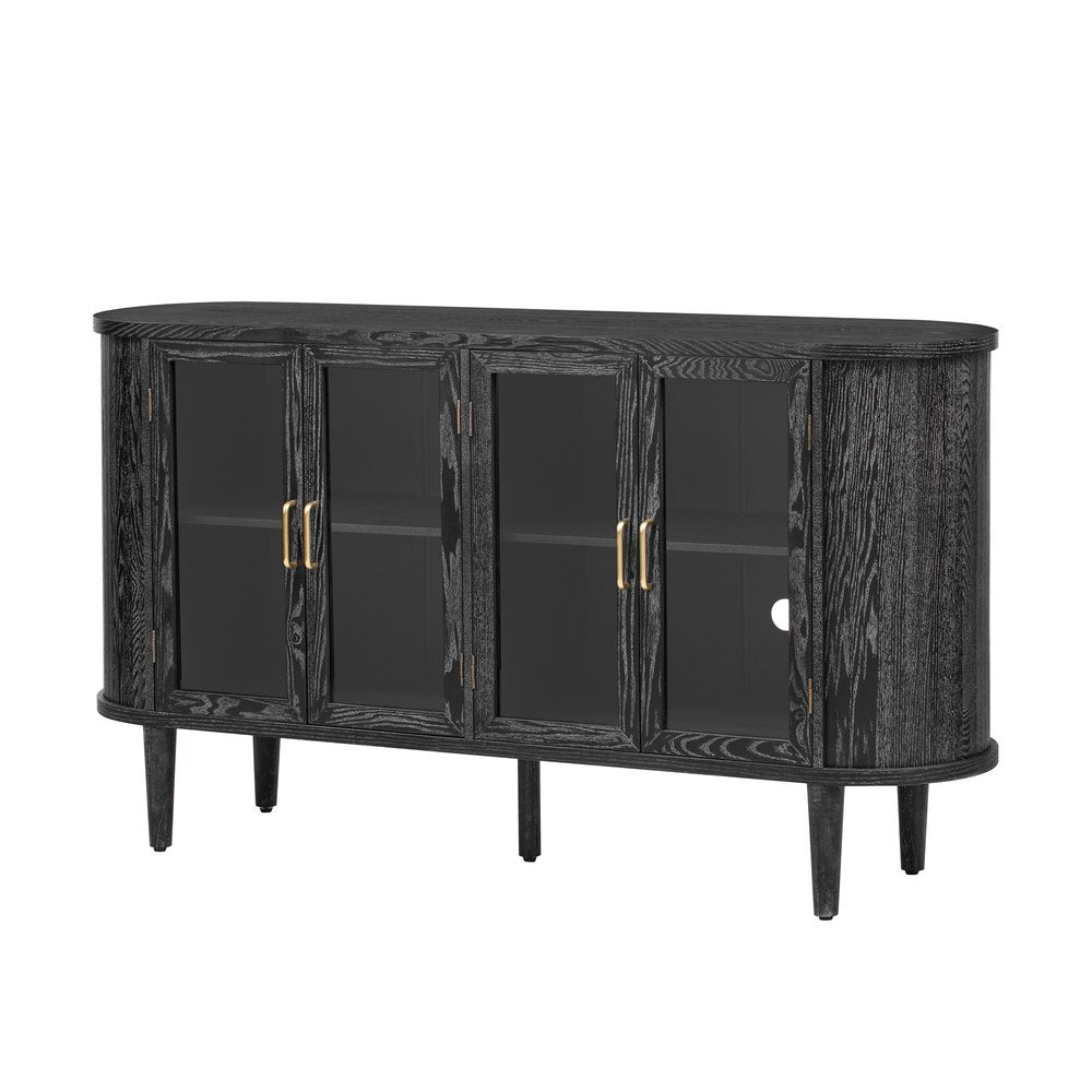 Black Wood Buffet Table with Four Glass Doors - 60-inch