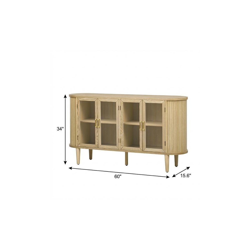 Natural Wood Buffet Table with Four Glass Doors - 60-inch