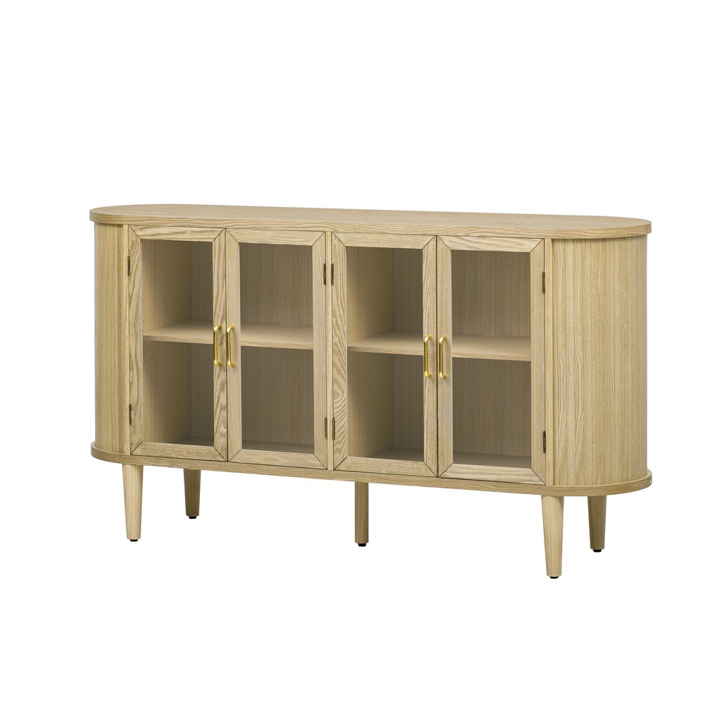 Natural Wood Buffet Table with Four Glass Doors - 60-inch