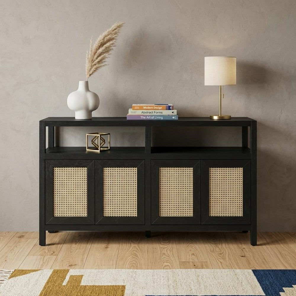 Black Wood Buffet Table with Four Doors - 60-inch