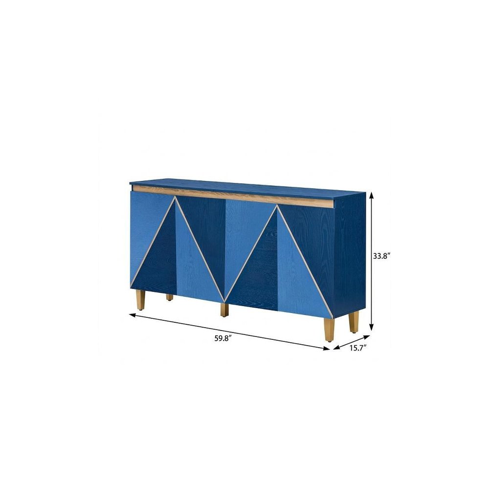 Navy Blue Wood Buffet Table with Four Doors - 60-inch