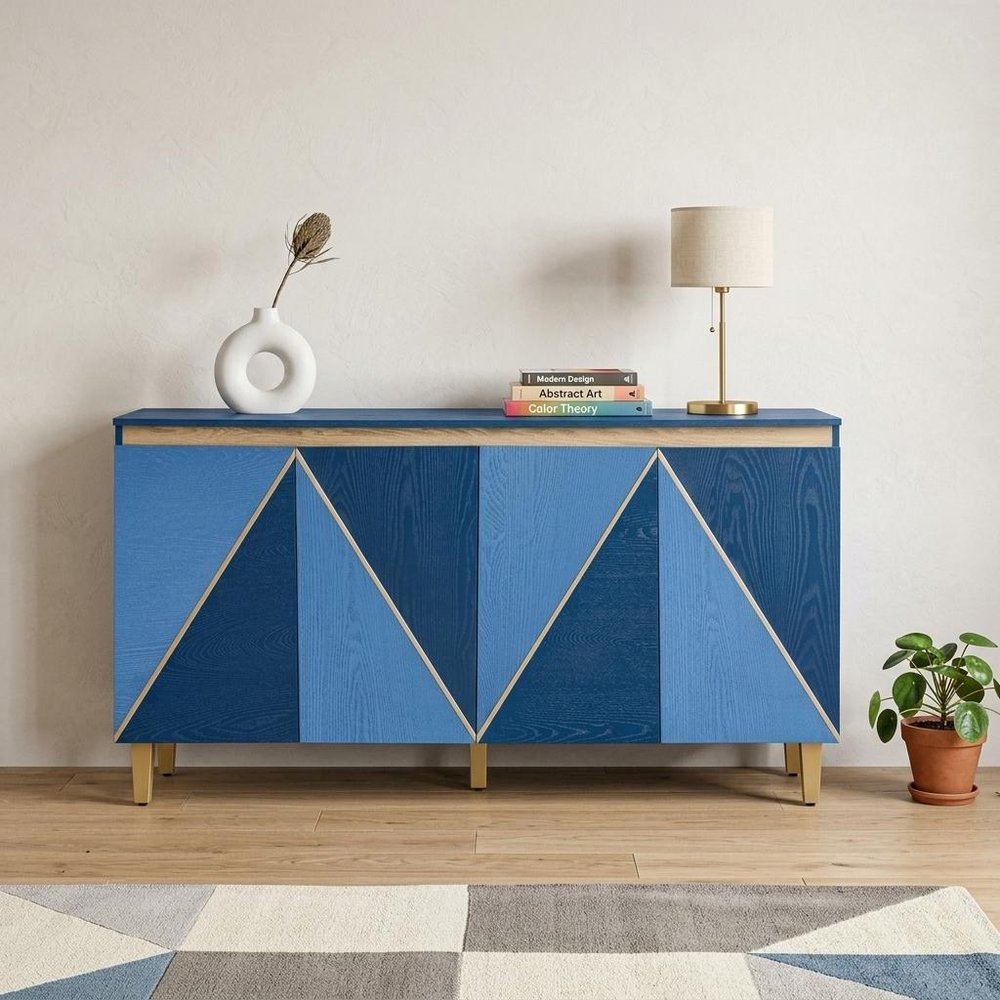 Navy Blue Wood Buffet Table with Four Doors - 60-inch