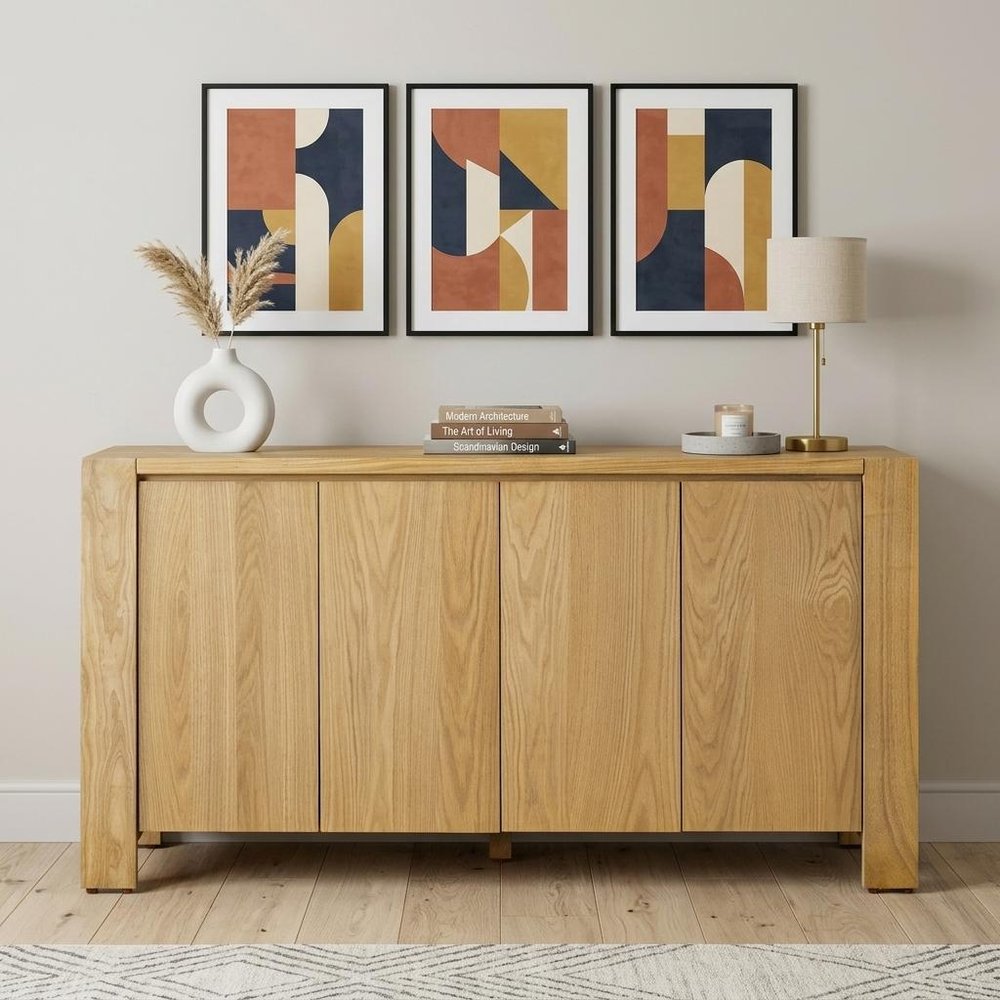 Natural Wood Buffet Table with Four Doors - 59-inch